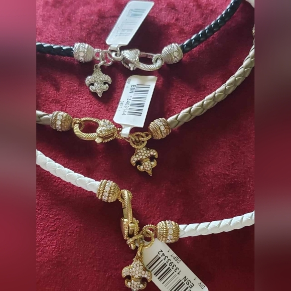 Judith Ripka 925 silver, Leather Verona Rope w/ Rare Fleur de Lis Charm - Picture 6 of 16